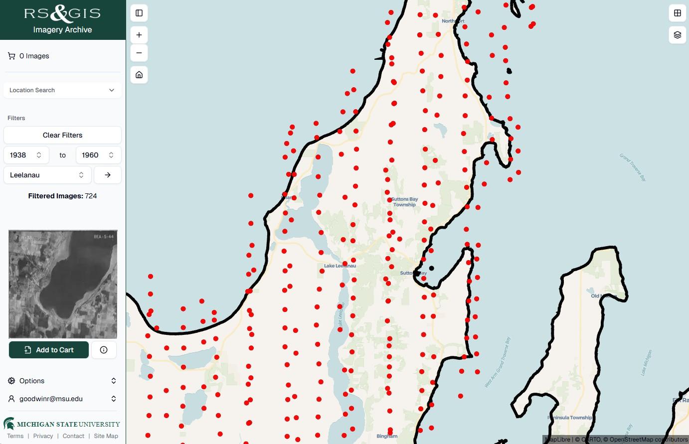 Map application for finding and downloading historic aerial images